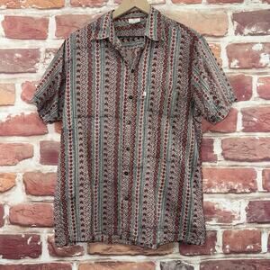 Vintage Anohki Top Womens M Multicolor Boho Striped Abstract Casual Button Front